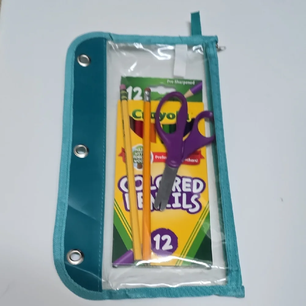 Crayola Colored Pencils with Teal Pouch and Purple Scissors
